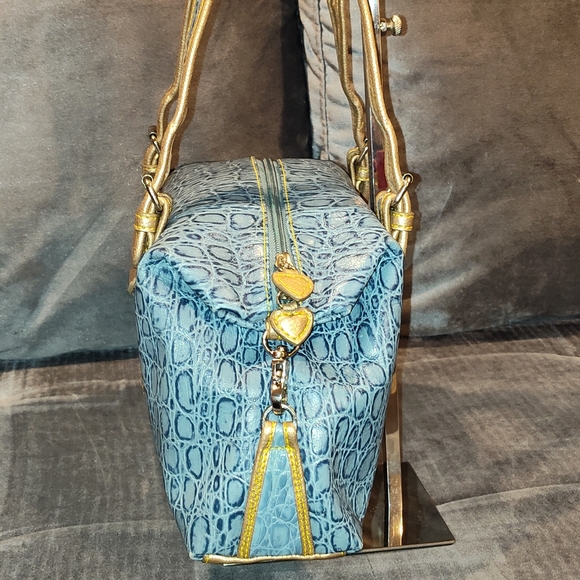 Sharif Blue and Gold Embossed Shoulder Bag - Picture 12 of 16